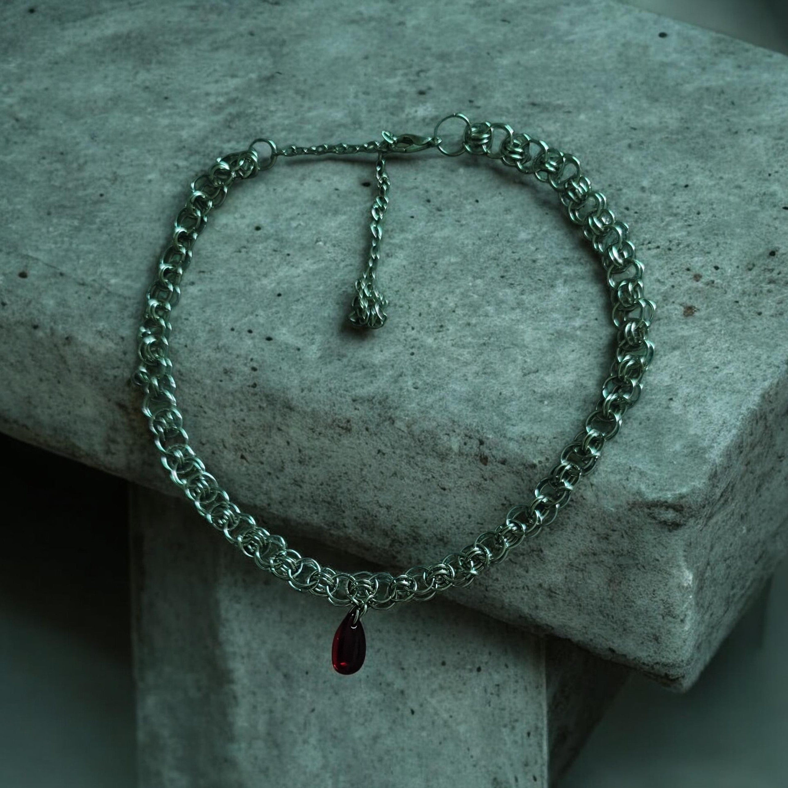 Handmade Red Water Drop Bead Pendant Necklace