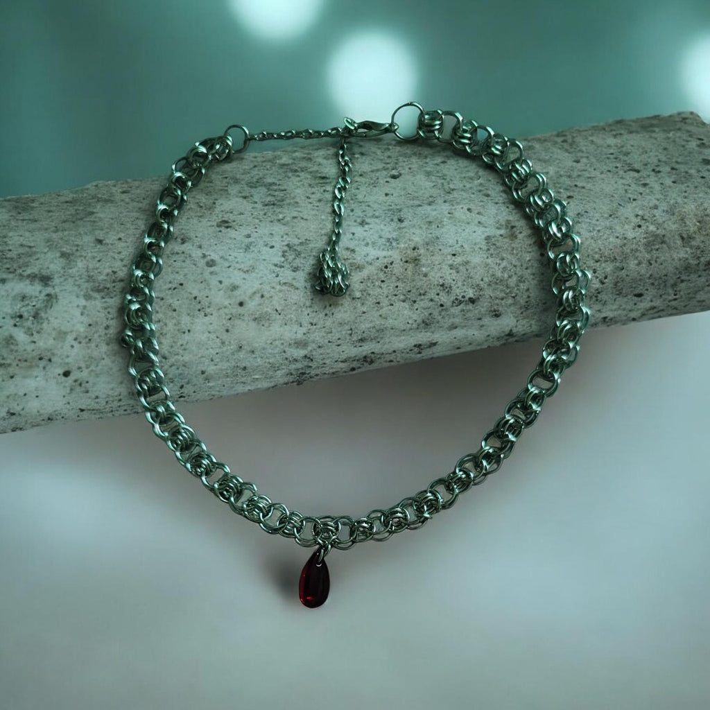 Handmade Red Water Drop Bead Pendant Necklace