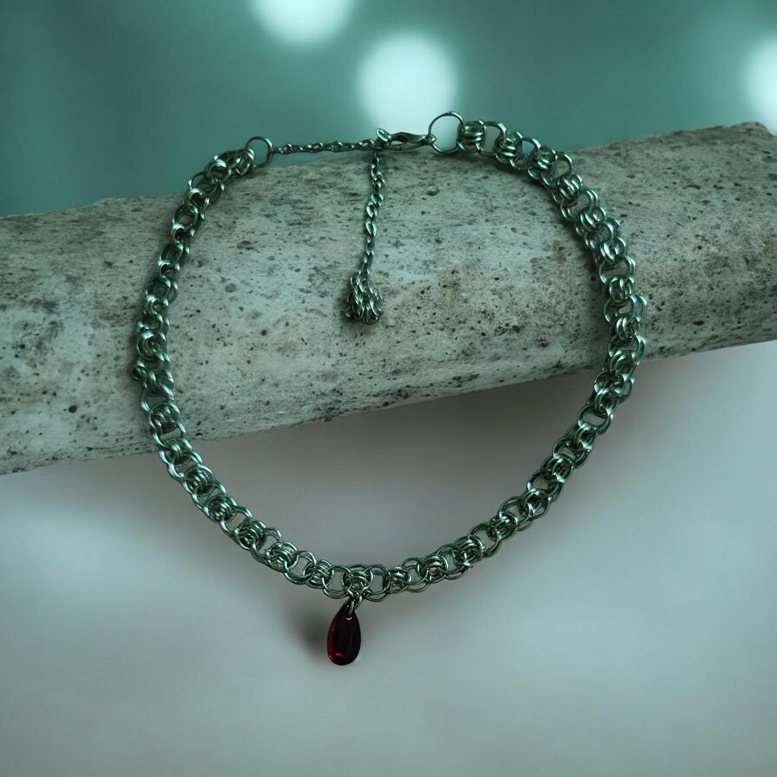 Handmade Red Water Drop Bead Pendant Necklace